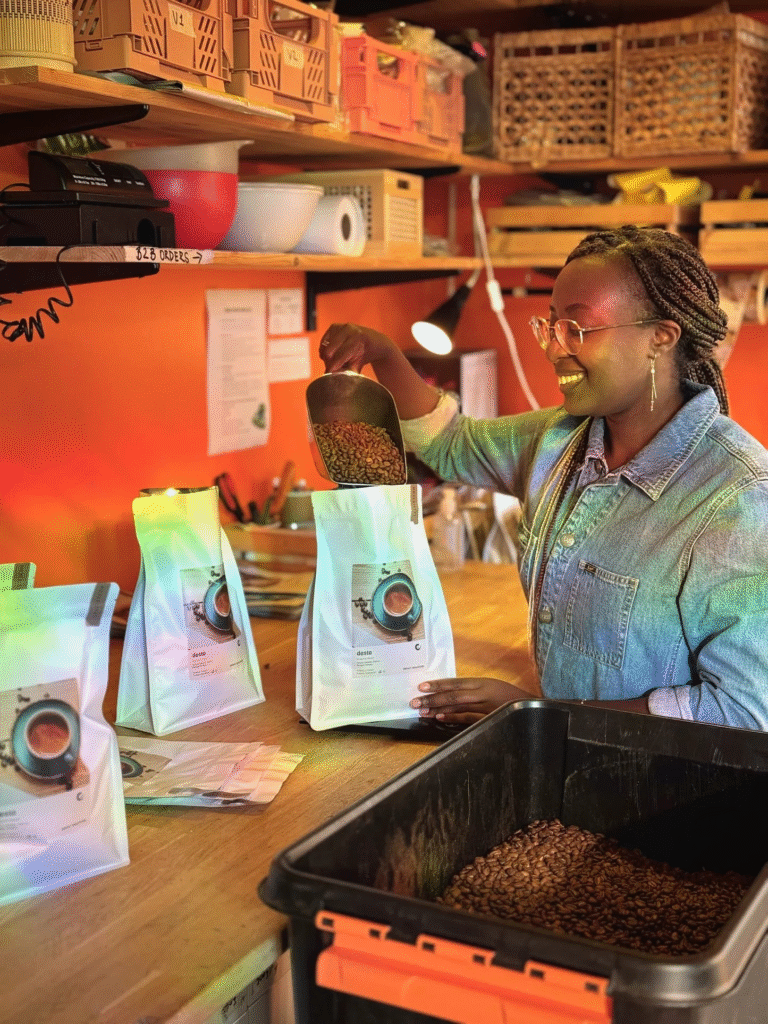 Packing coffee beans